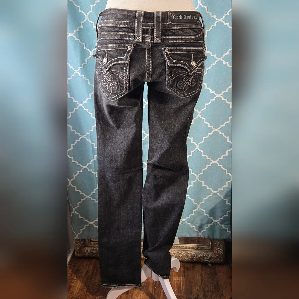 Rock Revival Black Boot Cut Jeans with Ornate Stitching - Picture 1 of 9